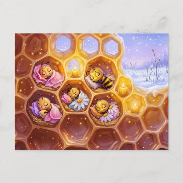 Bees sleeping in honeycombs under soft petal blank vykort (Framsida)