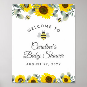 Bees Sunblommor Eucalyptus Baby Shower Välkommen Poster