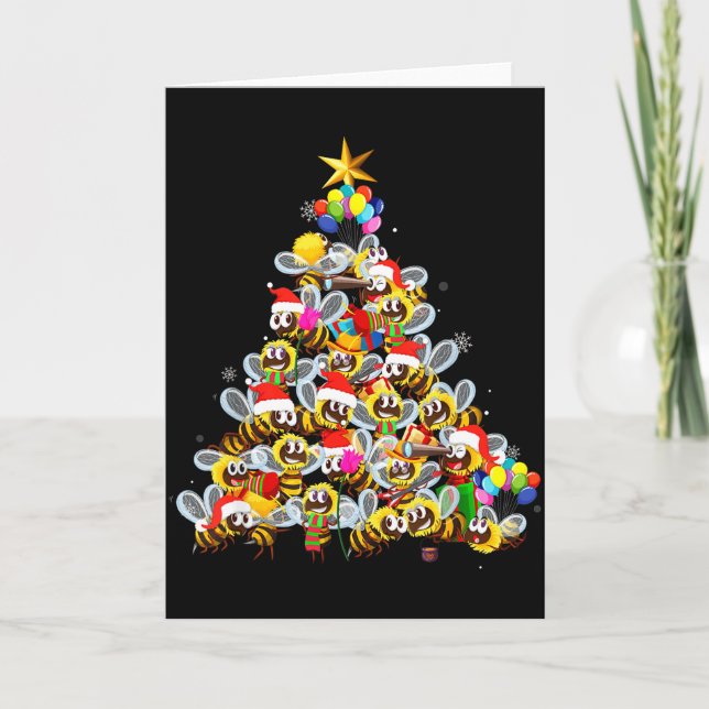Bees Tree Christmas Sweater Xmas For Bees Lover  Kort (Framsida)