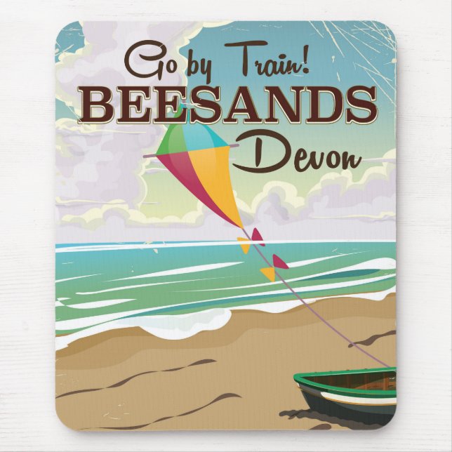 Beesands Beach Devon vintage resemålning affisch Musmatta (Framsidan)