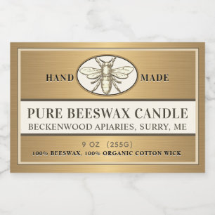 Beeswax Candle etikett Heraldic Bee Metallic Guld