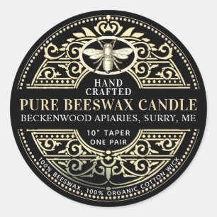 Beeswax Candle Heraldic Bee Product Label Runt Klistermärke