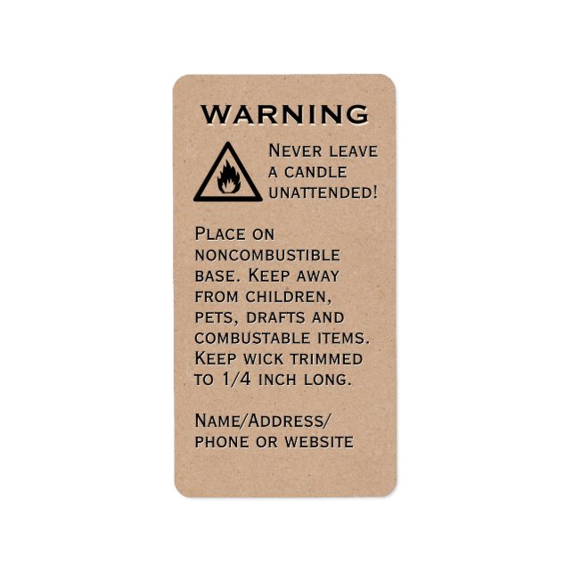 Beeswax Candle Warning Kraft Papper Lodrät Etikett Adressetikett (Framsidan)