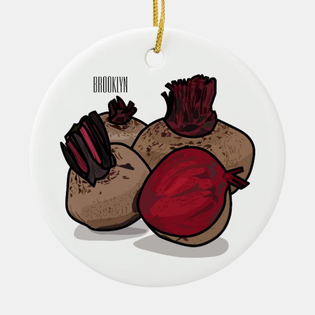 Beet-tecknad illustration julgransprydnad keramik (Framsidan)