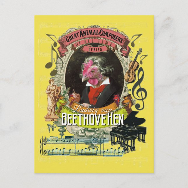 Beethovehen Funny Hen Animal Composer Beethoven Vykort (Framsida)