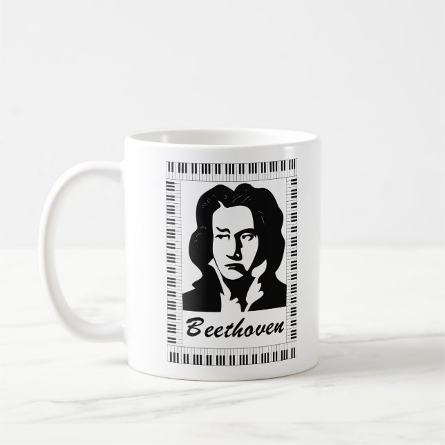 Beethoven porträtt med piano nyckel ram kaffemugg (Vänster)