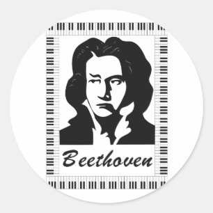 Beethoven porträtt med piano nyckel ram runt klistermärke