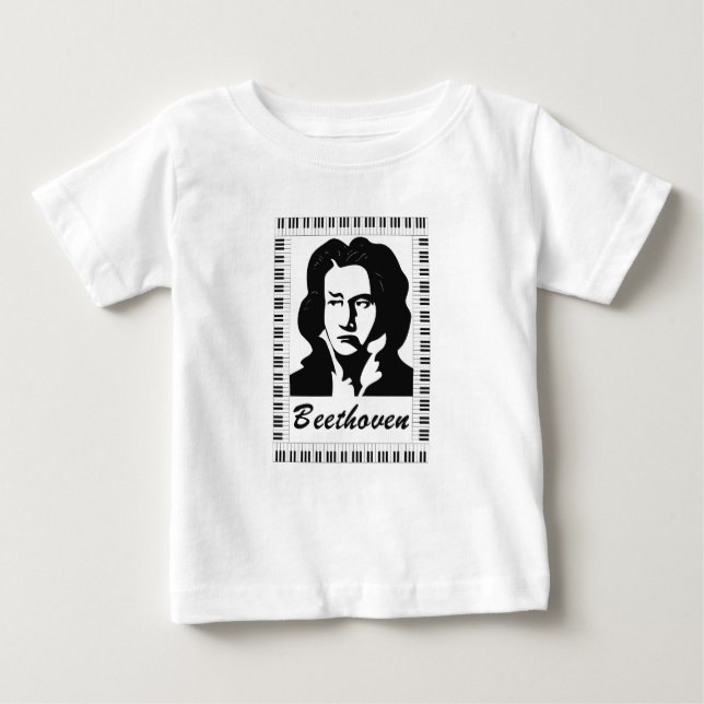 Beethoven porträtt med piano nyckel ram t shirt (Framsida)