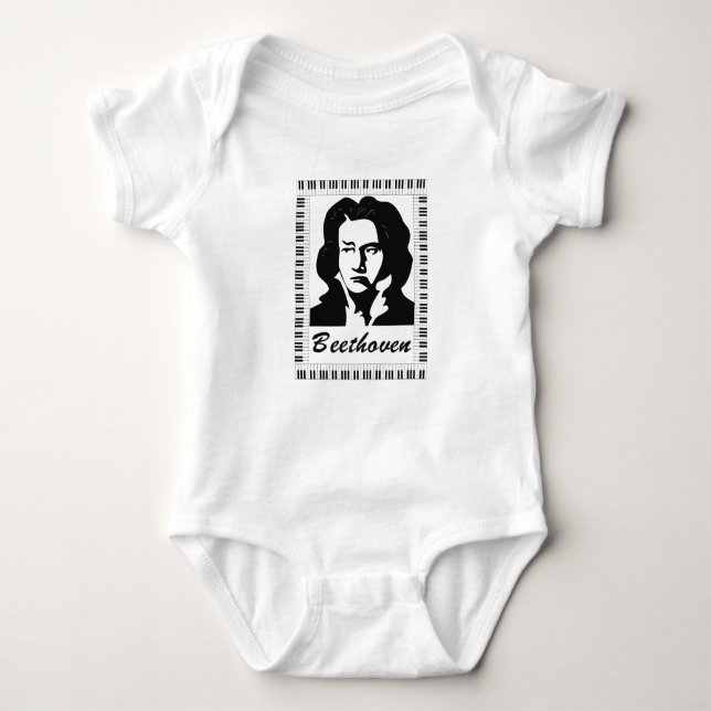 Beethoven porträtt med piano nyckel ram tee shirt (Framsida)