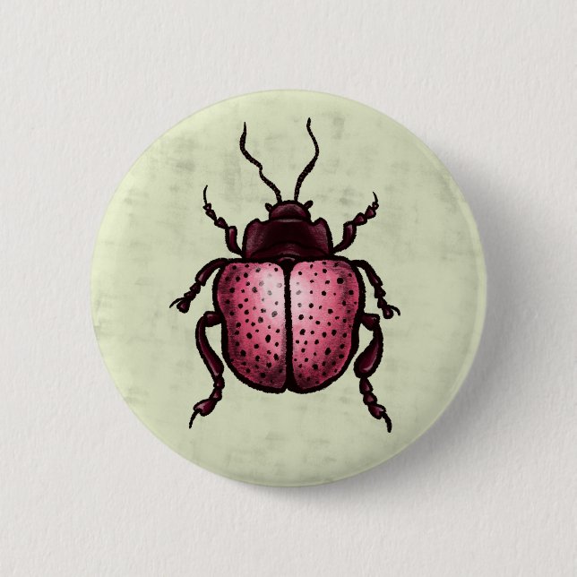 Beetle Art Entomology Cute Rosa Insekt Knapp (Framsida)