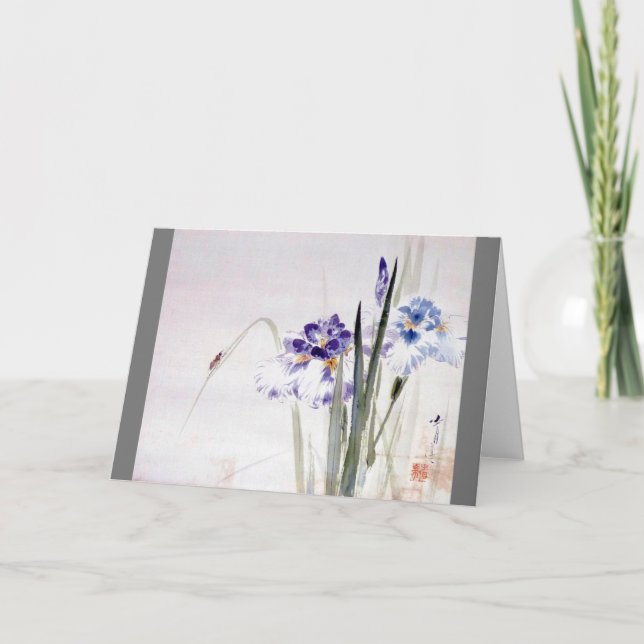 Beetle klättrade på Iris Löv, Watanabe Seitei Kort (Framsida)