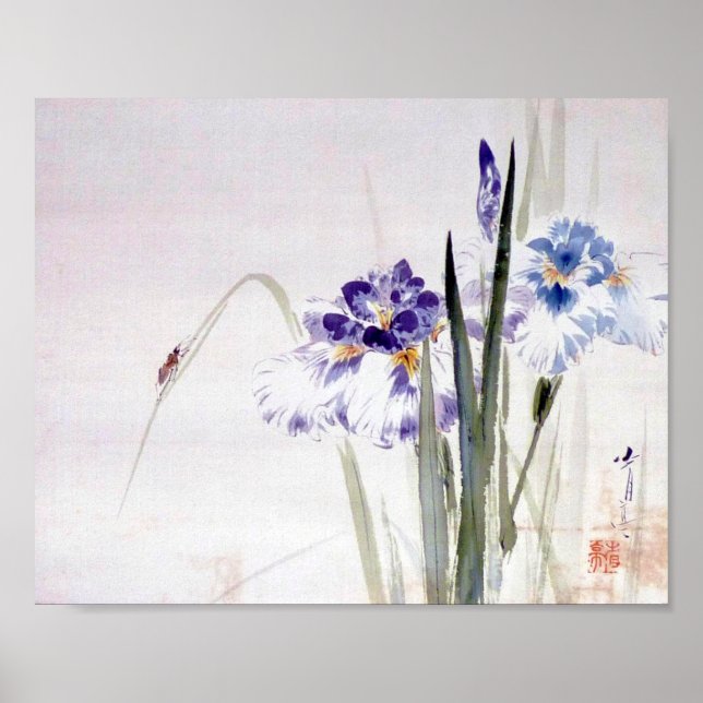 Beetle klättrade på Iris Löv, Watanabe Seitei Poster (Framsidan)