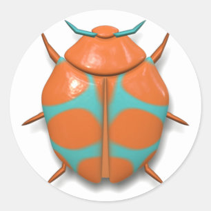 Beetle kryp insekt söt orange teal runt klistermärke