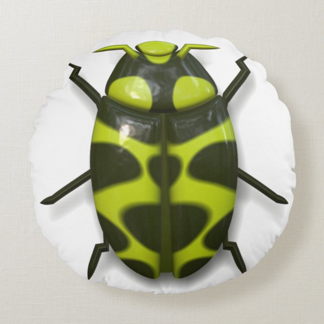 Beetle kryp insekt, söt svart grönt rund kudde (Framsidan)