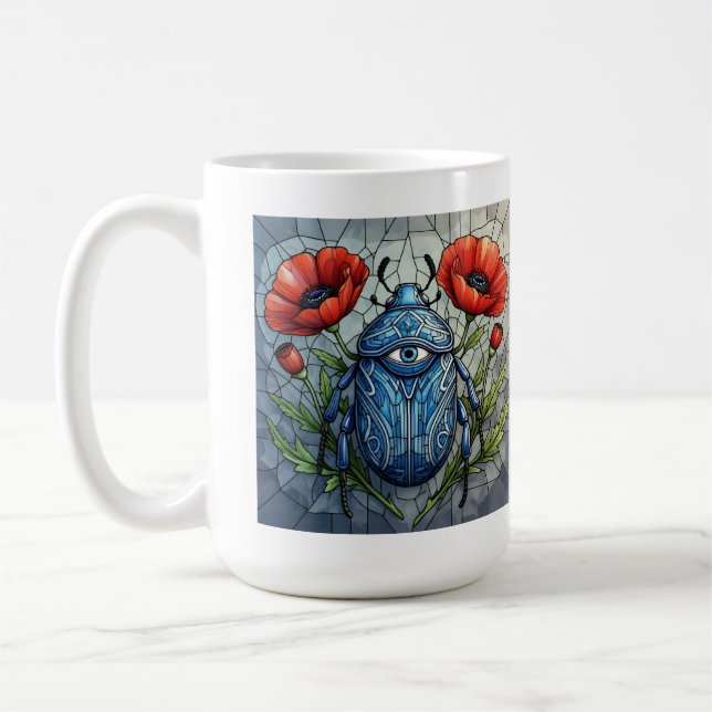 Beetle nedfläckad Glasdesign för vibrerande vallmo Kaffemugg (Vänster)