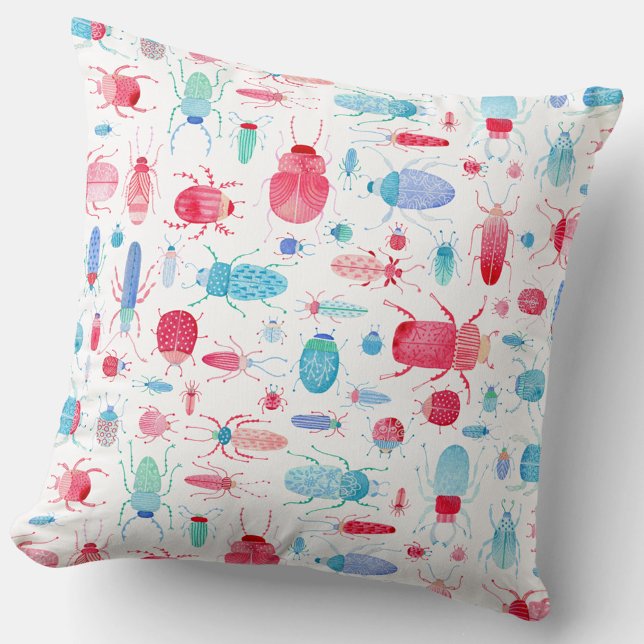 Beetle Watercolor Kudde (Beetle, bug and insect watercolor pattern art throw pillow)