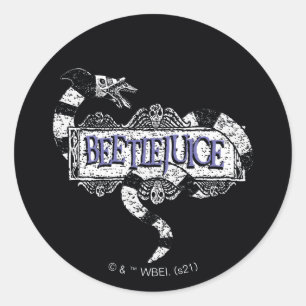 Beetlejuice Sandmask, kokt på Logotypen Beetleju Runt Klistermärke