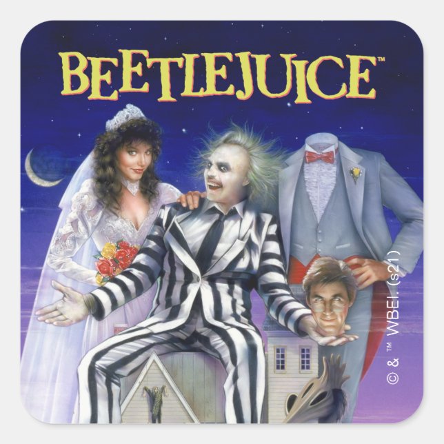 Beetlejuice | Teaterisk Poster Fyrkantigt Klistermärke (Framsida)