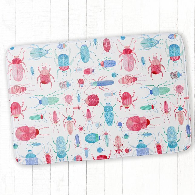 Beetles and Kryp Roligt Watercolor Badrumsmatta (Watercolor bugs and beetles bath mat)