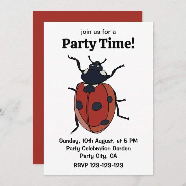 Beetles Insekt Ladybug Beetles Inbjudningar (Fram/baksida)