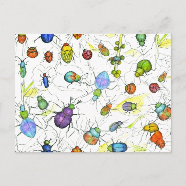 Beetles Kryp Insekt Crawling Lövs Twigs Vykort (Framsida)