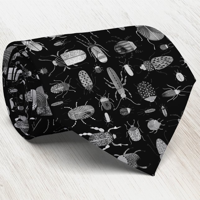 Beetles och Kryp Black Slips (Watercolor bugs and beetles art tie)