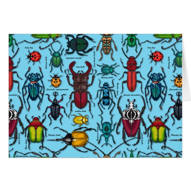 Beetles on blue hälsningskort (Framsidan Horizontal)