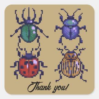 Beetles thank you, pixelart fyrkantigt klistermärke
