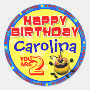 BeeWee Birthday Stickers med ditt barns Namn Runt Klistermärke