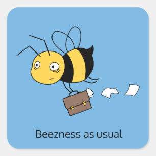 Beezness Bee, Tired Stressat Bee Holding Briefcase Fyrkantigt Klistermärke