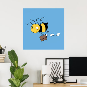 Beezness Bee, Tired Stressat Bee Holding Briefcase Poster