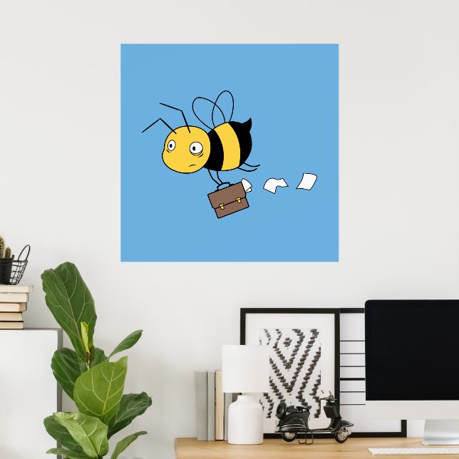 Beezness Bee, Tired Stressat Bee Holding Briefcase Poster (Hemmakontoret)
