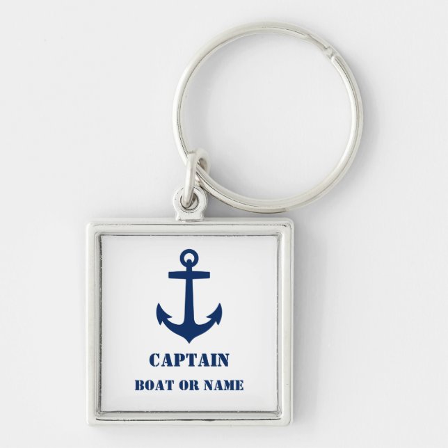 Befälhavare eller havets Namn Nautical Anchor Navy Fyrkantig Silverfärgad Nyckelring (Framsidan)