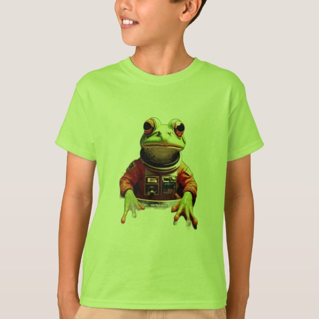 Befälhavare för Cute Frog i rymdfärgen T Shirt (Framsida)