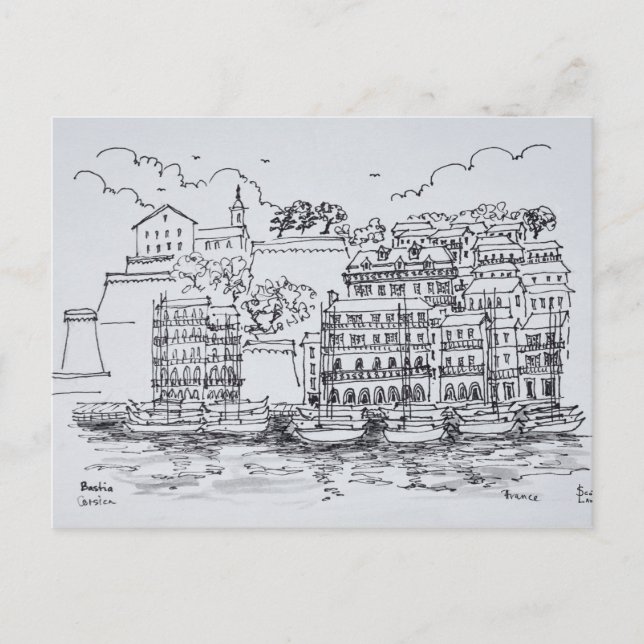 Befäst hamn i Bastia, Korsika, Frankrike Vykort (Framsida)