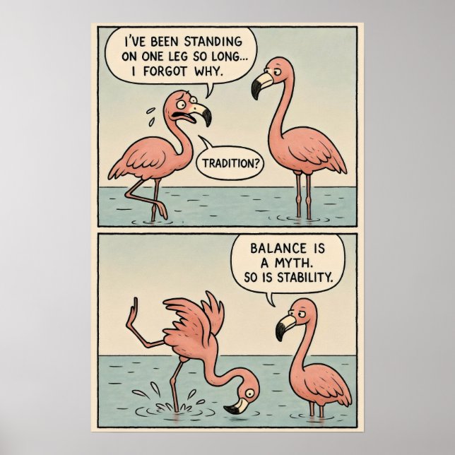 Befintlig Flamingo-Tecknad - Balans är en myt Poster (Framsidan)