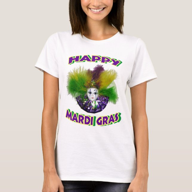 Befjädrade Mardi Gras maskerar T-shirt (Framsida)