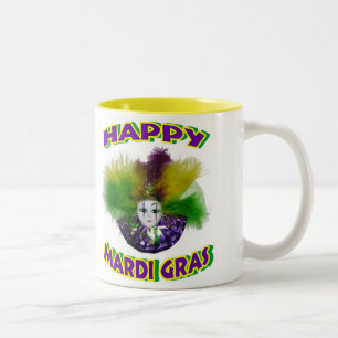 Befjädrade Mardi Gras maskerar Två-Tonad Mugg