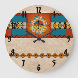 Befjädrat Katsina (Kachina) solansikte Stor Klocka