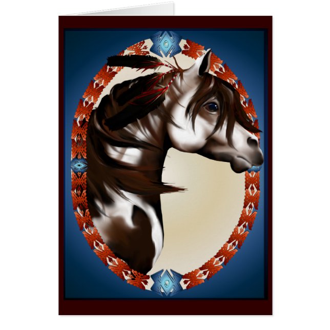 Befjädrat måla hästkortet hälsningskort (Framsidan)