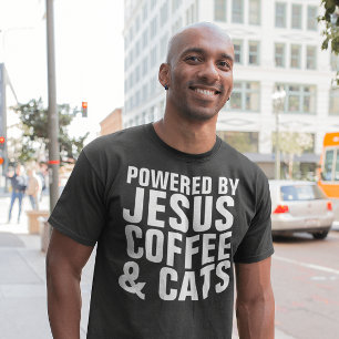 BEFOGAD AV JESUS COFFEE & CATS CAT T-SHIRTS