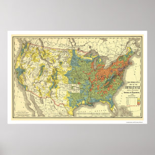 Befolkningsdensitet USA Karta 1890 Poster