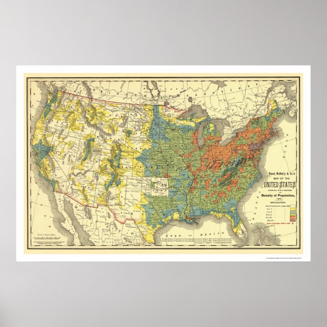 Befolkningsdensitet USA Karta 1890 Poster (Framsidan)