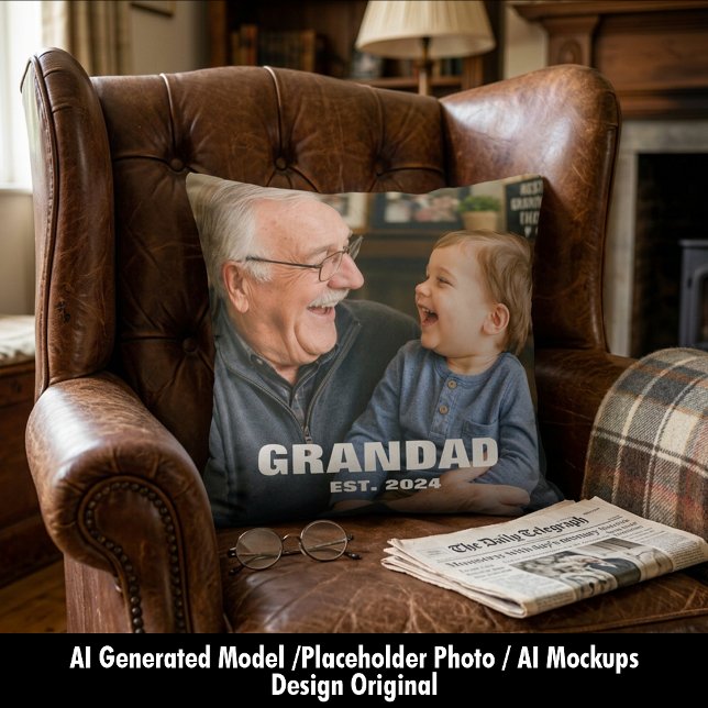 Befordrad till farfar för första fadersdagen Foto Kudde (Promoted To Grandpa First Fathers Day Photo Throw Pillow)