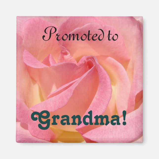 Befordrad till mormor! magnet present Rosa ros (Framsidan)