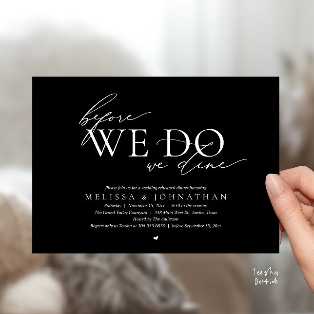 Before We Do, We Dine, Wedding Rehearsal Dinner Inbjudningar (Before We Do, We Dine, Wedding Rehearsal Dinner Invitation Card Black White)