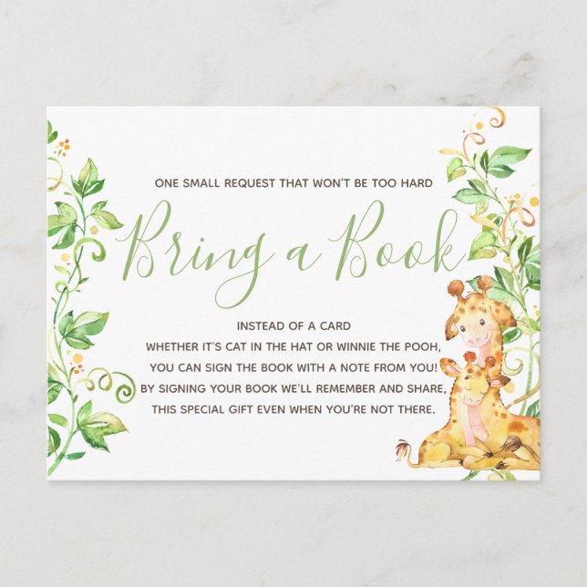 Begär kort för giraff-baby shower djur bok (Framsida)