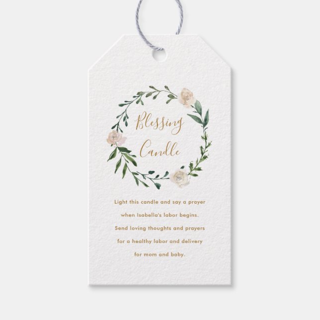 Begäran från blommigt Christian Blessing Candle Pr Presentetikett (Framsidan)
