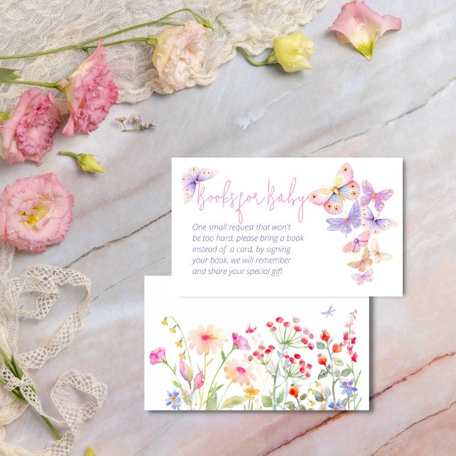 Begäran från Butterfly wildblommbaby dusch bokar Tilläggskort (Butterfly wildflowers baby shower books request enclosure card baby shower books for baby card)