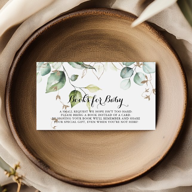 Begäran från elegant Guld Greenery Baby Shower Bok Tilläggskort (Skapare uppladdad)